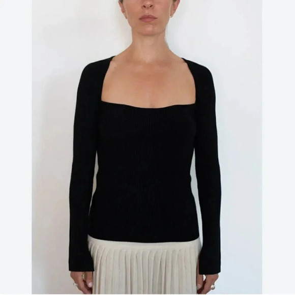 Eleven Six Elle Sweater Knit Jumper Square Neck Ribbed Bodycon Black Large - Picture 9 of 11